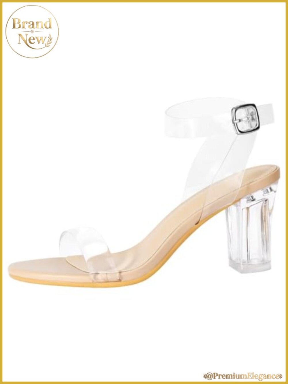 Chunky Block Heel Sandals Adjustable Clear Strappy Heels 2.75 Inch - Picture 3 of 6
